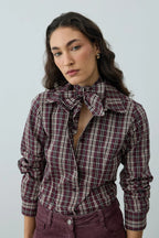 Burgundy Plaid Scarf Shirt