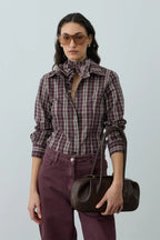 Burgundy Plaid Scarf Shirt