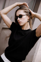 Black robe short-sleeved knitwear t-shirt