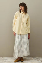 Ecru Satin Polka Flared Skirt