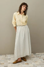 Ecru Satin Polka Flared Skirt