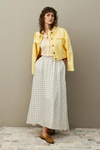 Ecru Satin Polka Flared Skirt
