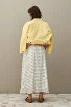 Ecru Satin Polka Flared Skirt