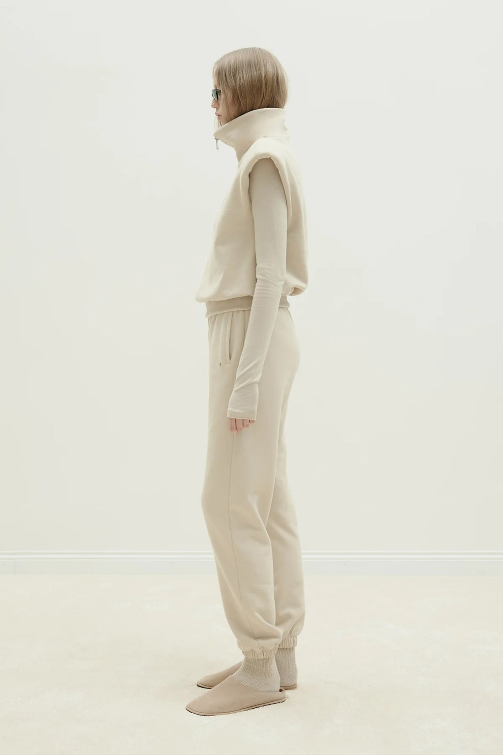 Beige roux zippered vest tracksuit