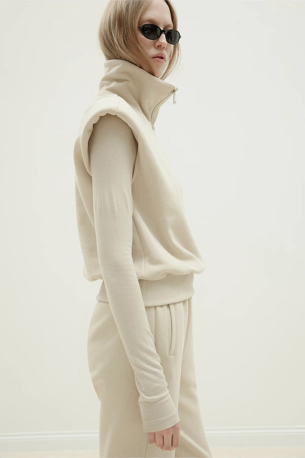 Beige roux zippered vest tracksuit