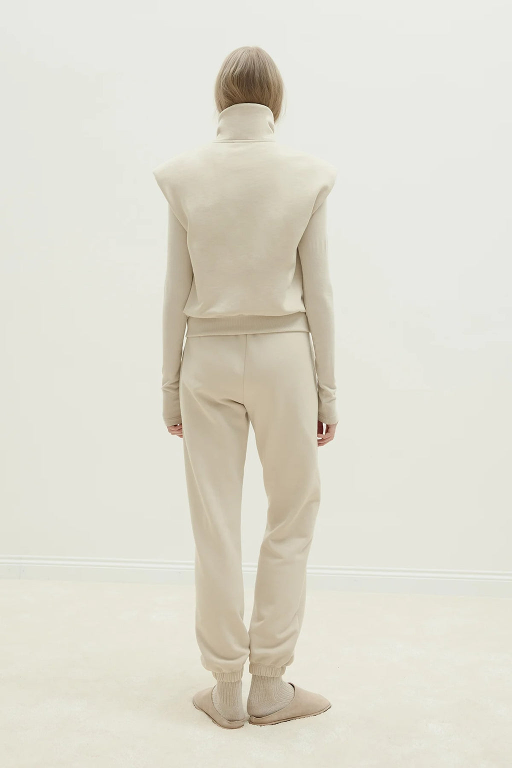 Beige roux zippered vest tracksuit