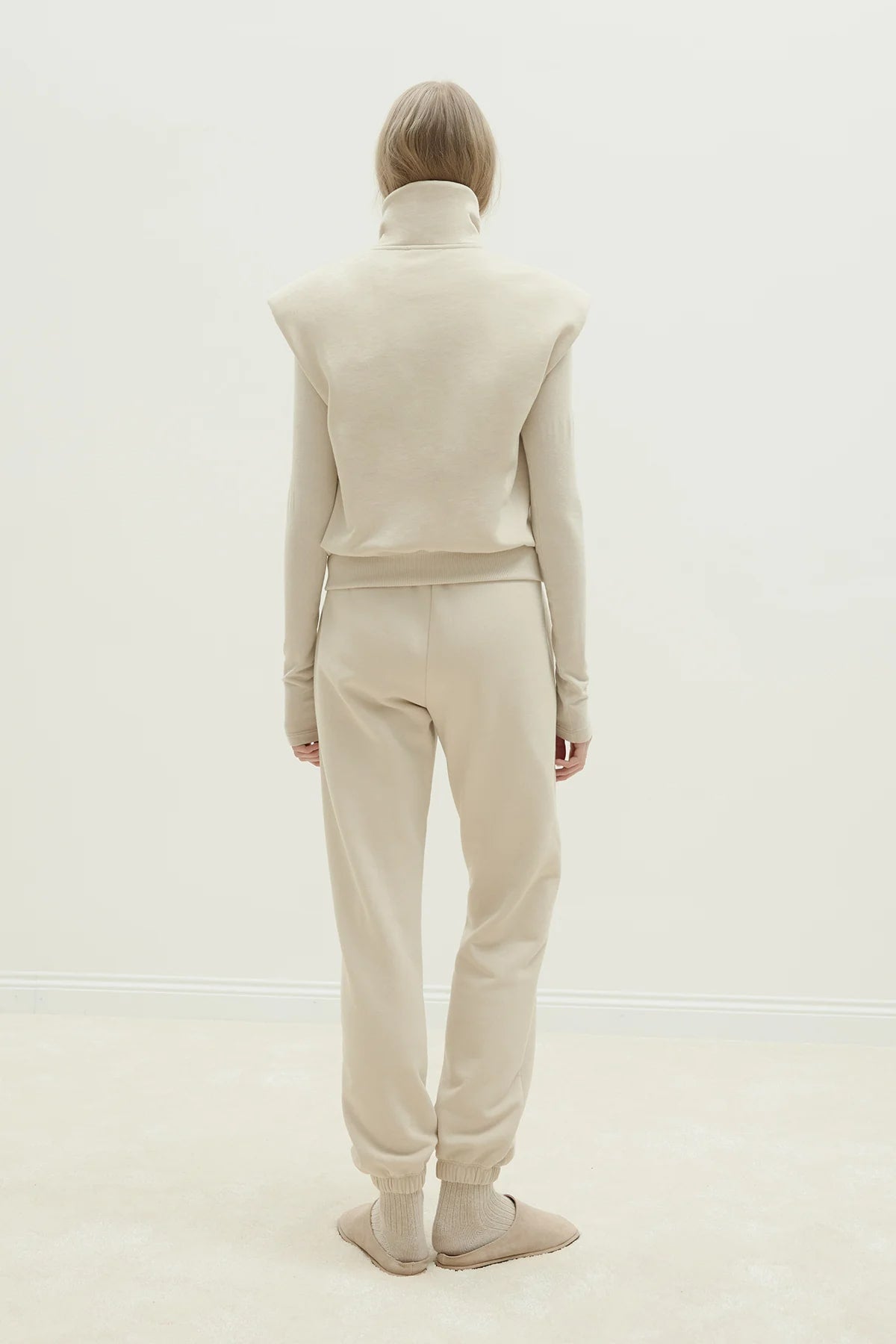 Beige roux zippered vest tracksuit