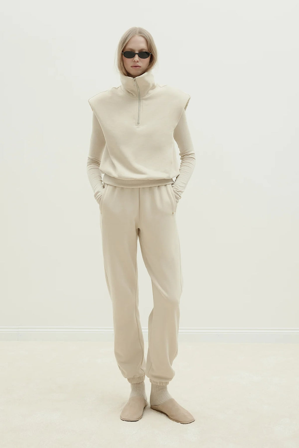 Beige roux zippered vest tracksuit