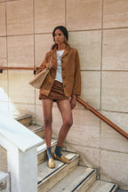 Caramel ruched loafers