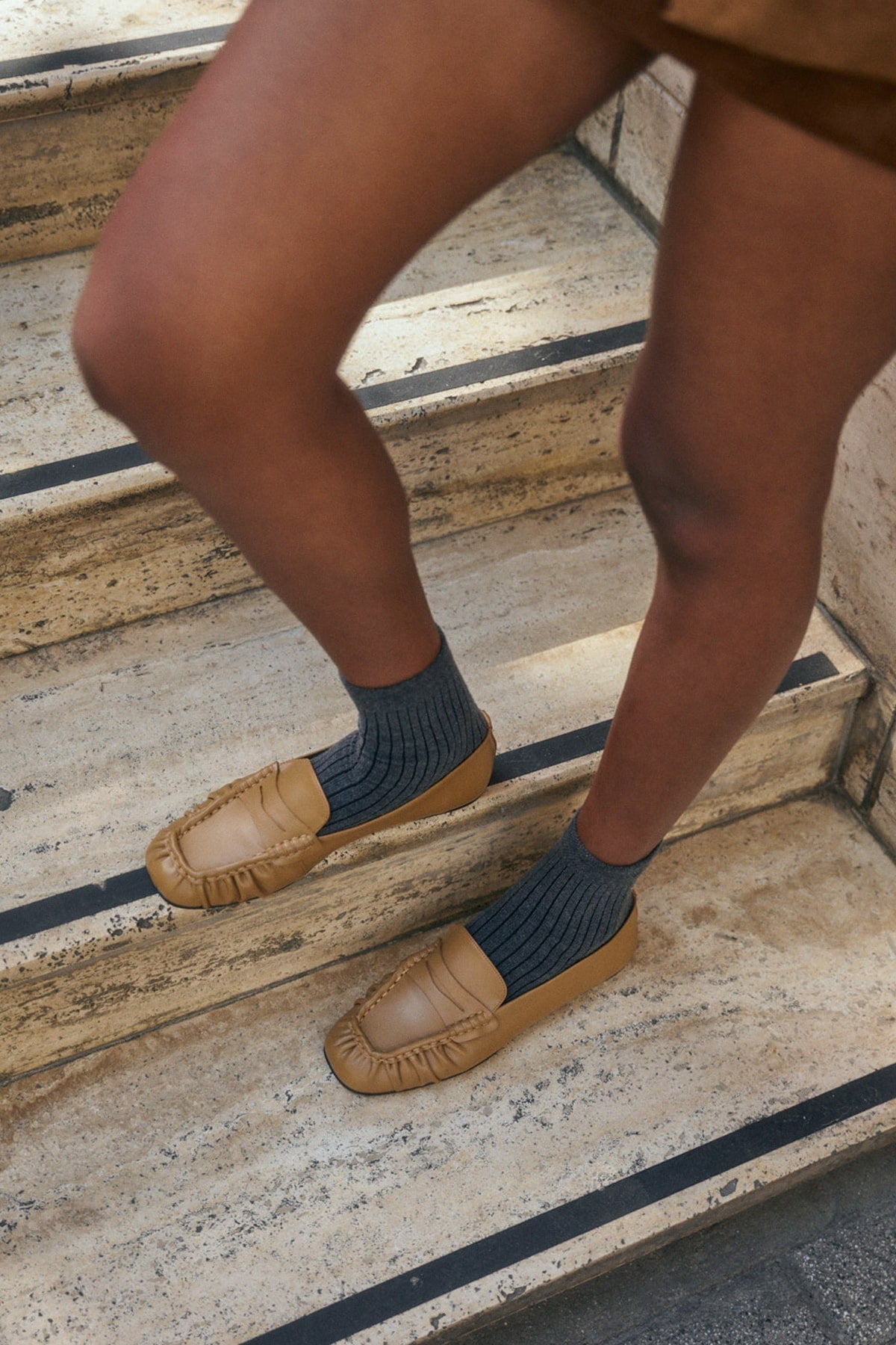 Caramel ruched loafers