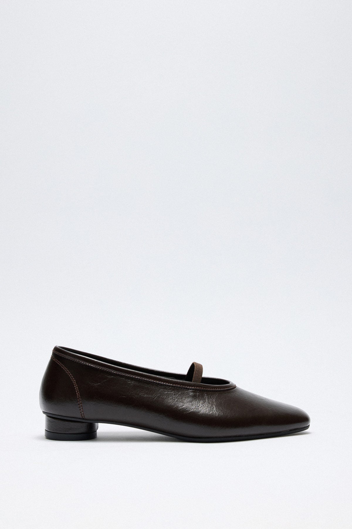 Dark brown low-heel strap flats