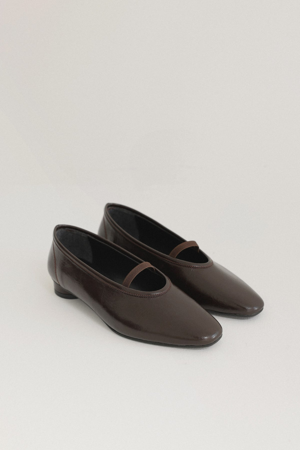 Dark brown low-heel strap flats