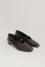 Dark brown low-heel strap flats