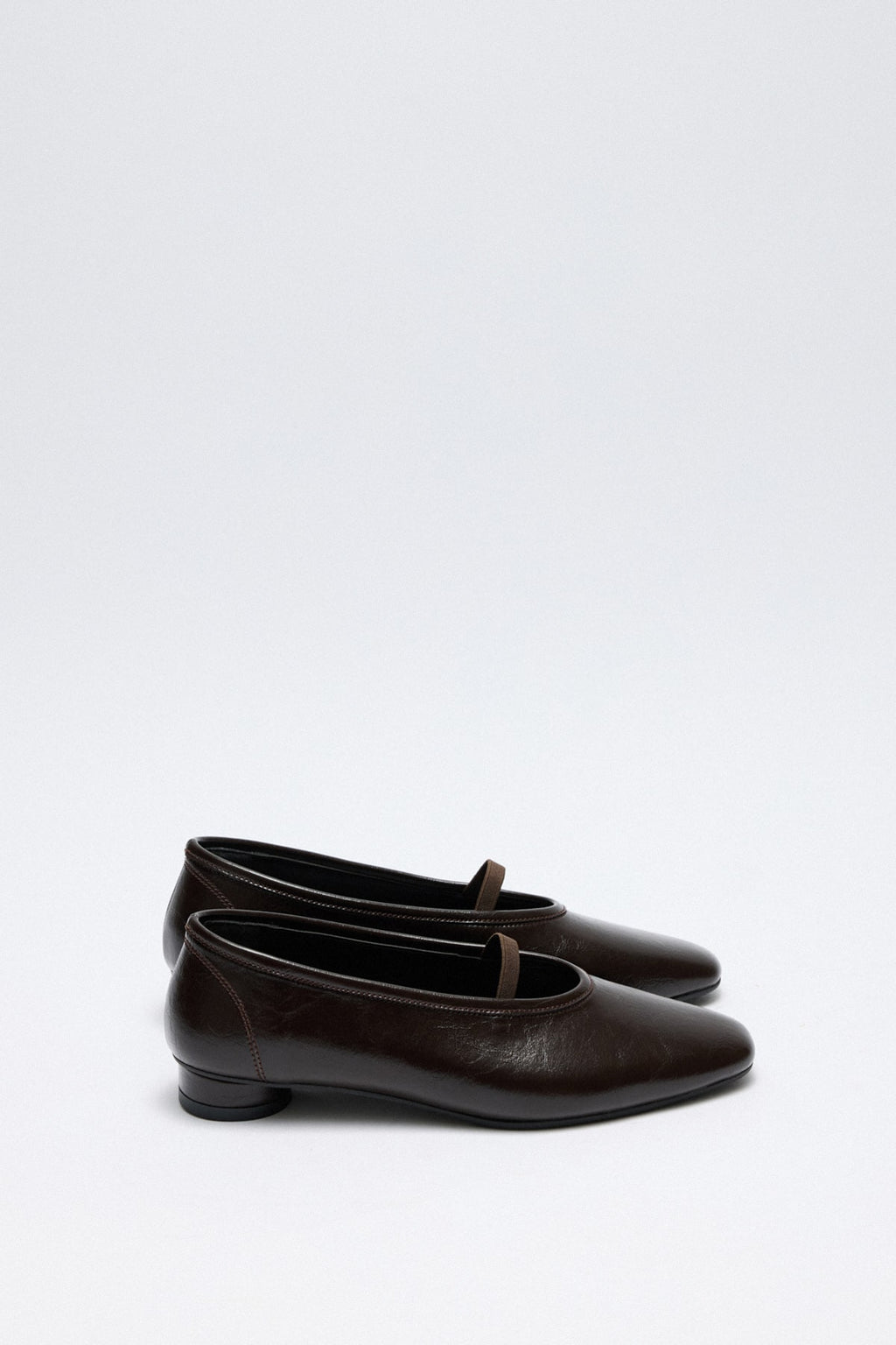 Dark brown low-heel strap flats