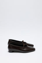 Dark brown low-heel strap flats