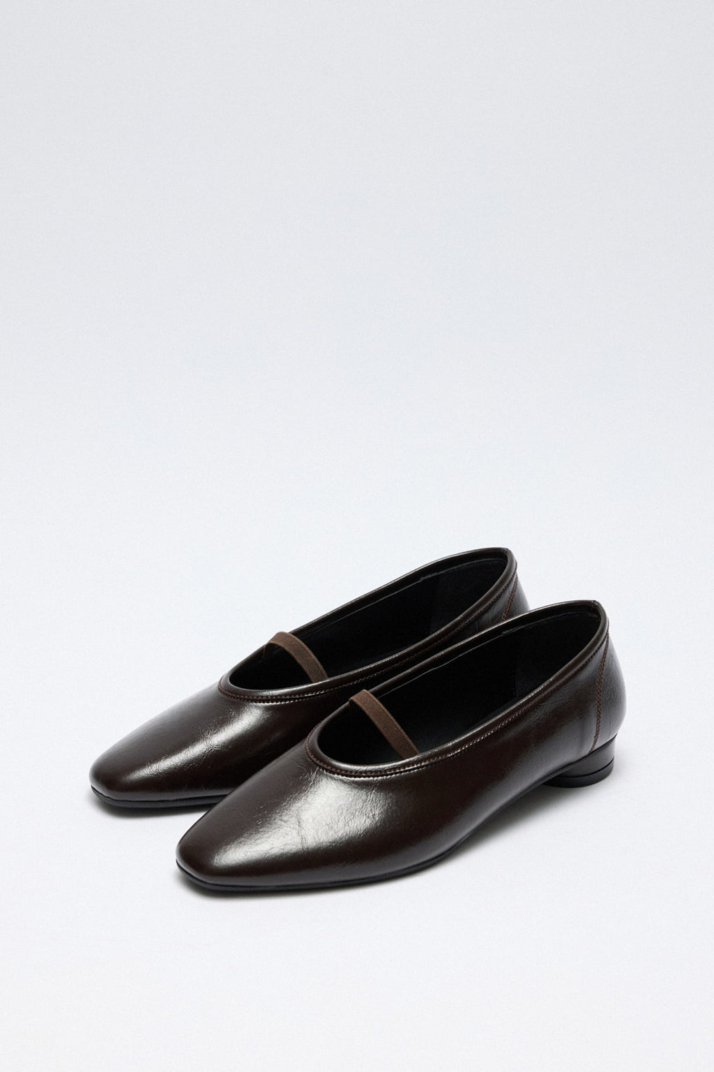 Dark brown low-heel strap flats