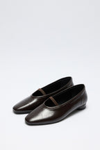Dark brown low-heel strap flats