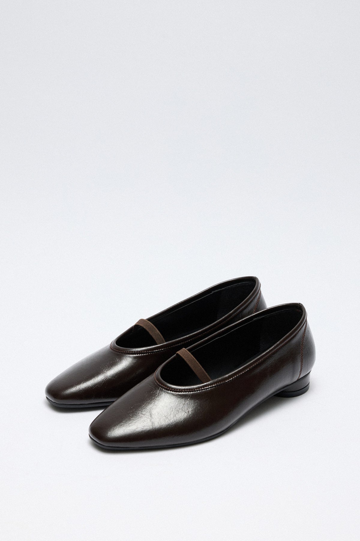 Dark brown low-heel strap flats