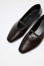 Dark brown low-heel strap flats