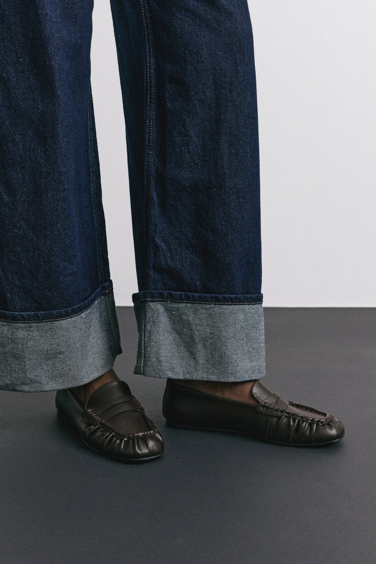 Dark brown ruched loafers