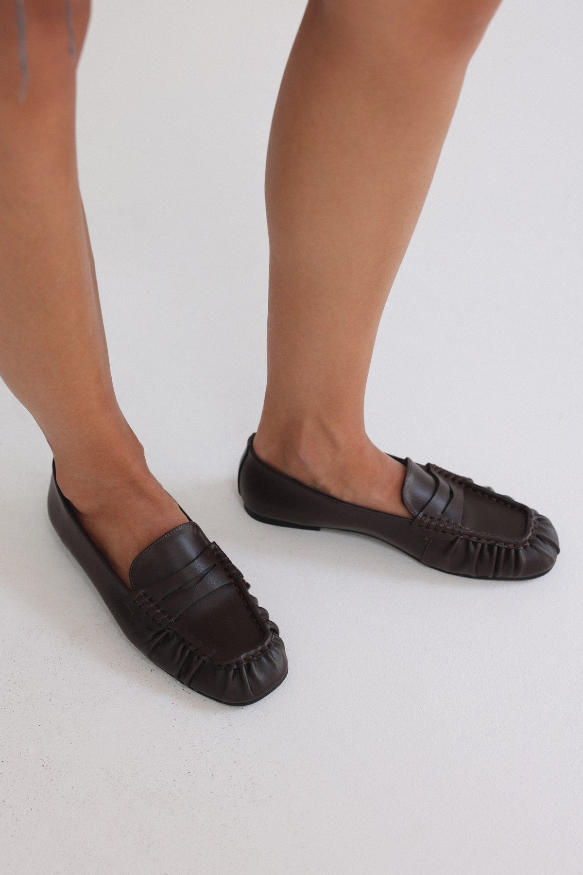 Dark brown ruched loafers