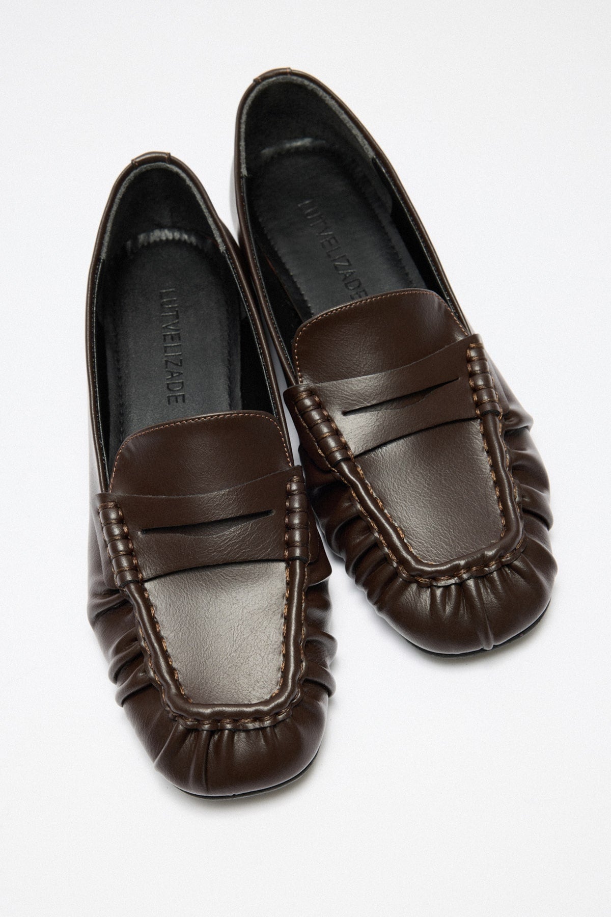 Dark brown ruched loafers