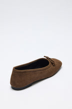 Dark brown suede bow flats