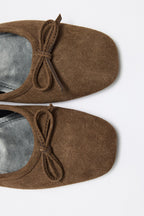 Dark brown suede bow flats