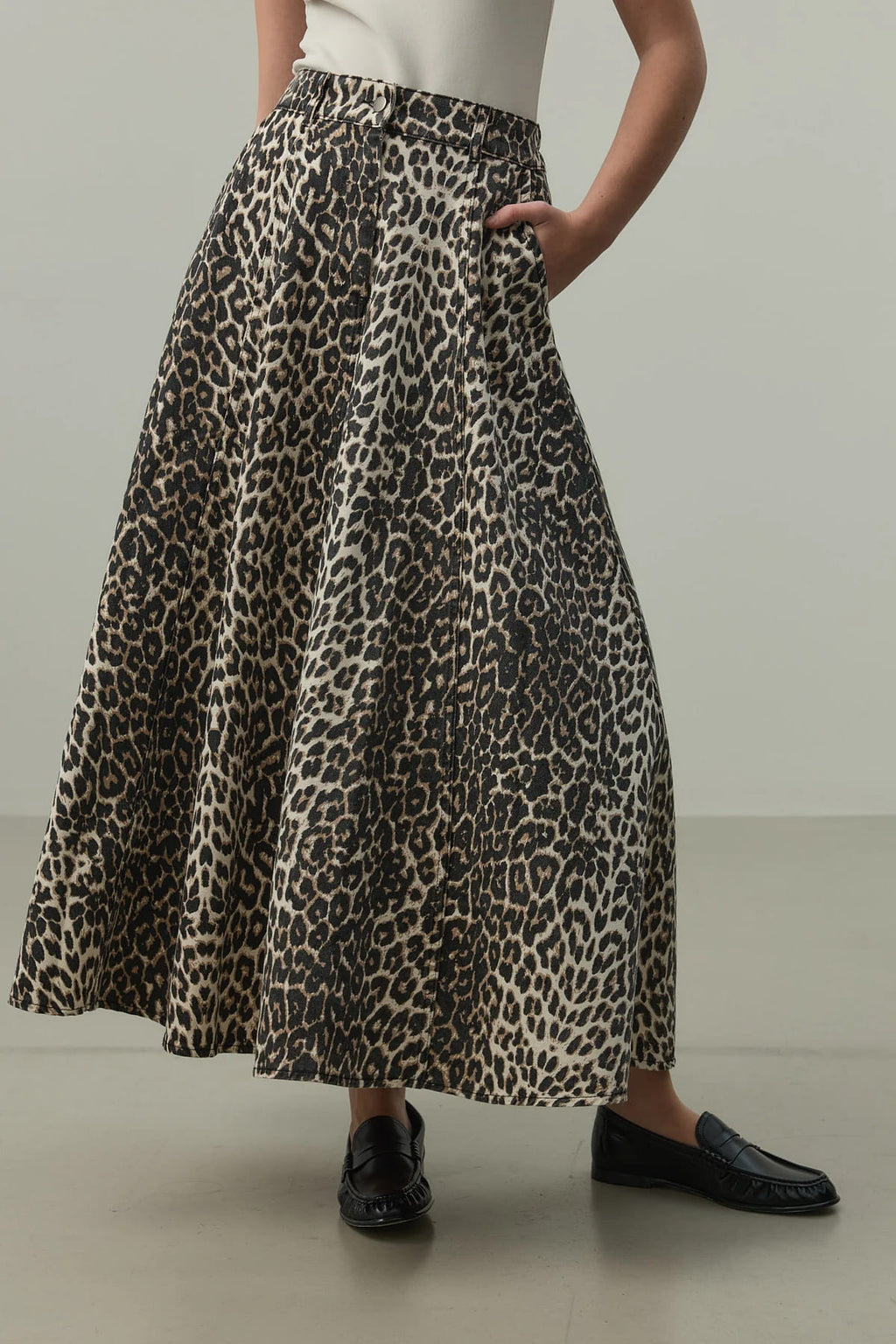 Leopard Flared Jean Skirt