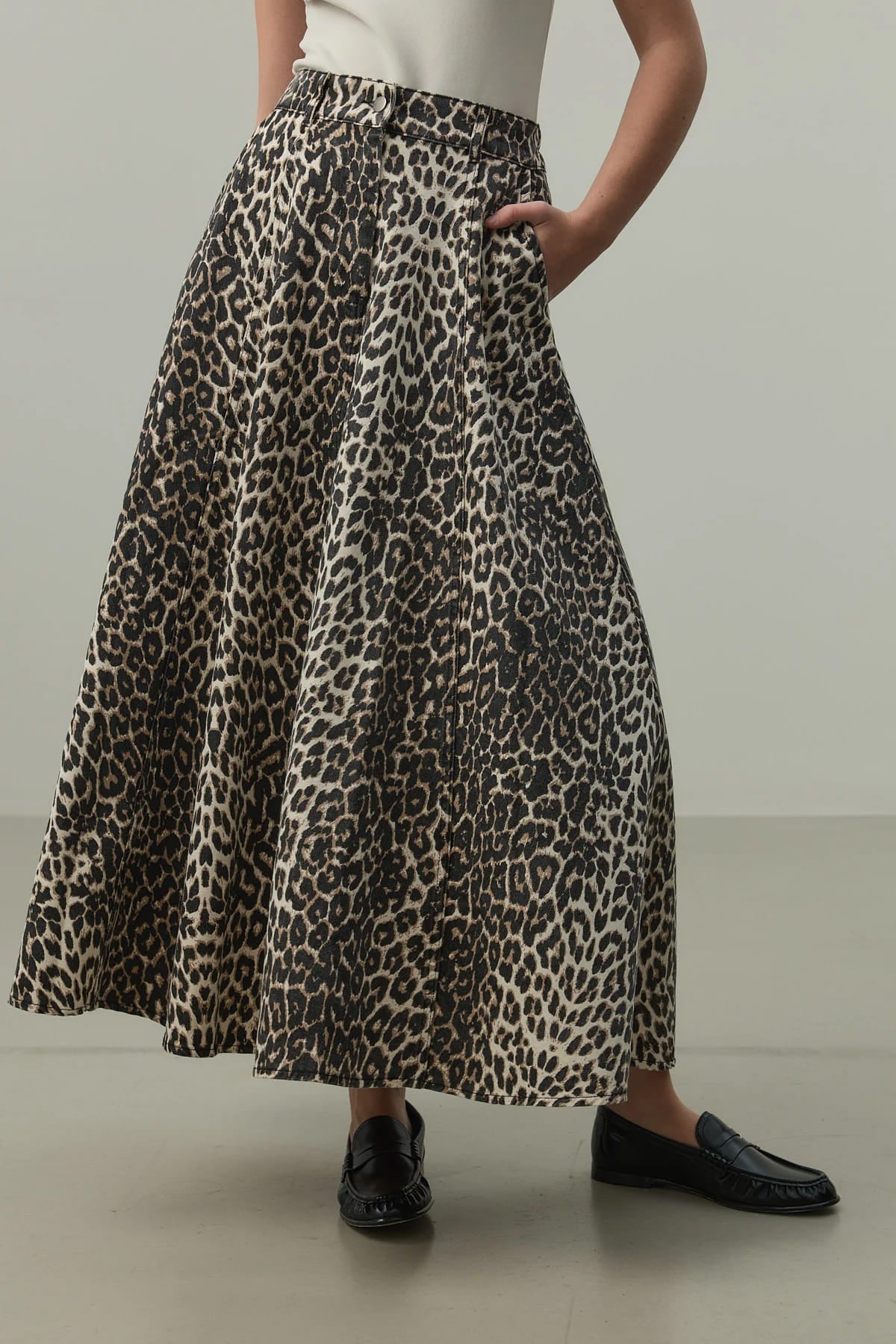 Leopard Flared Jean Skirt