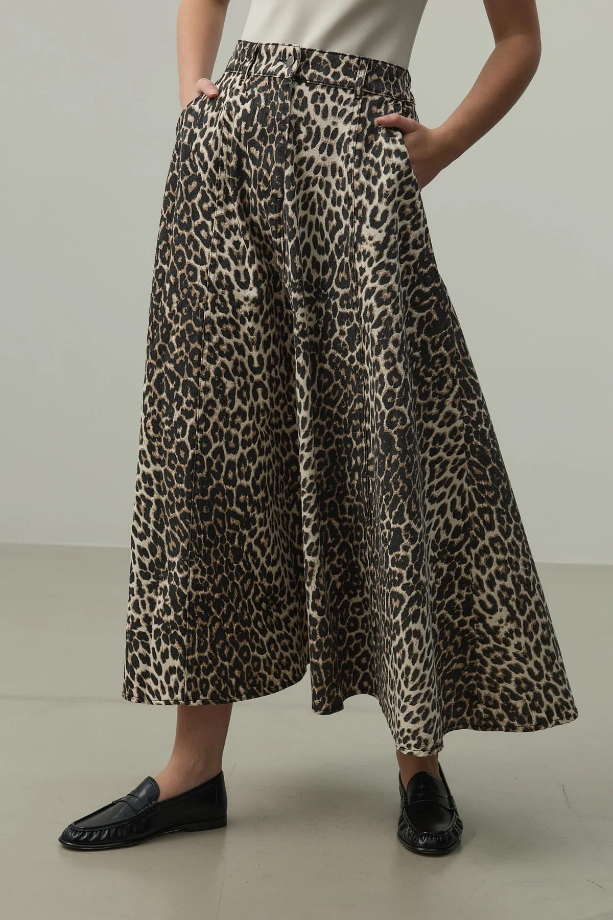 Leopard Flared Jean Skirt
