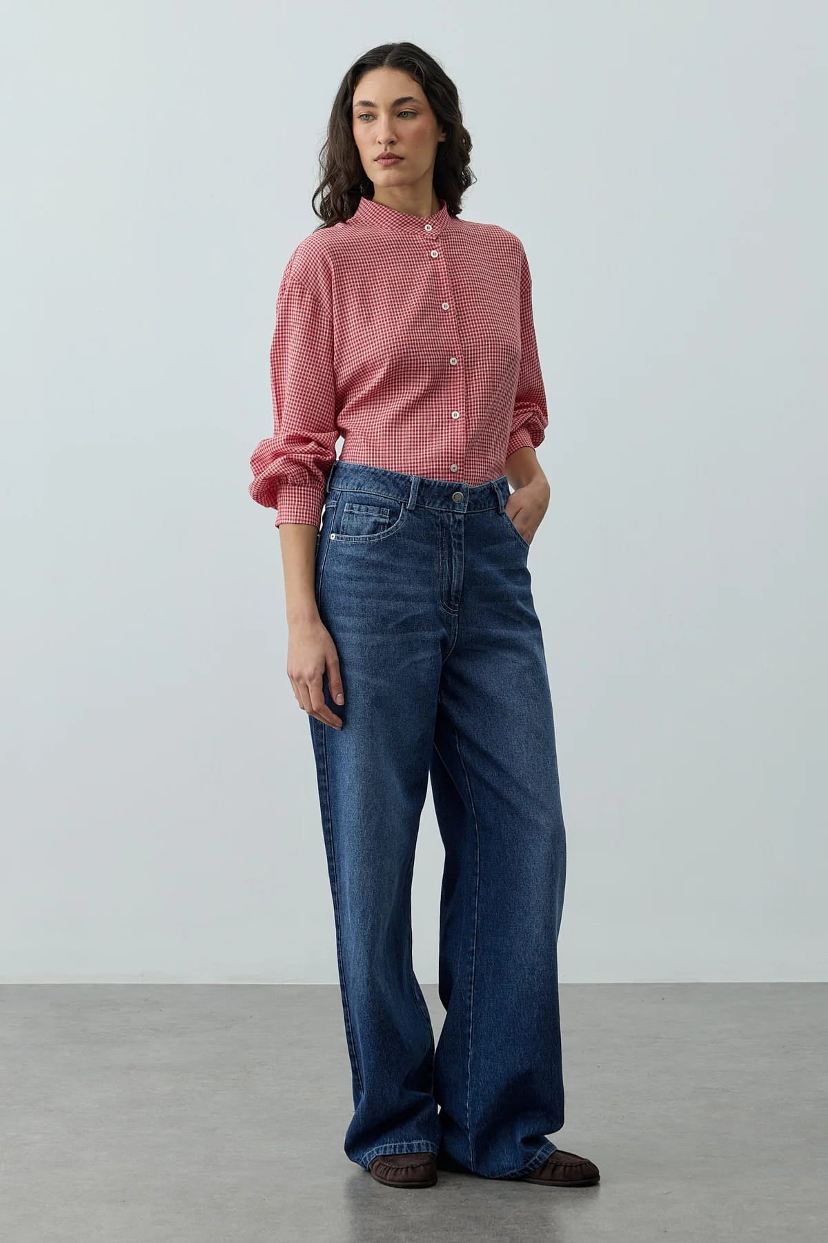 Navy High-Waist Straight Jeans