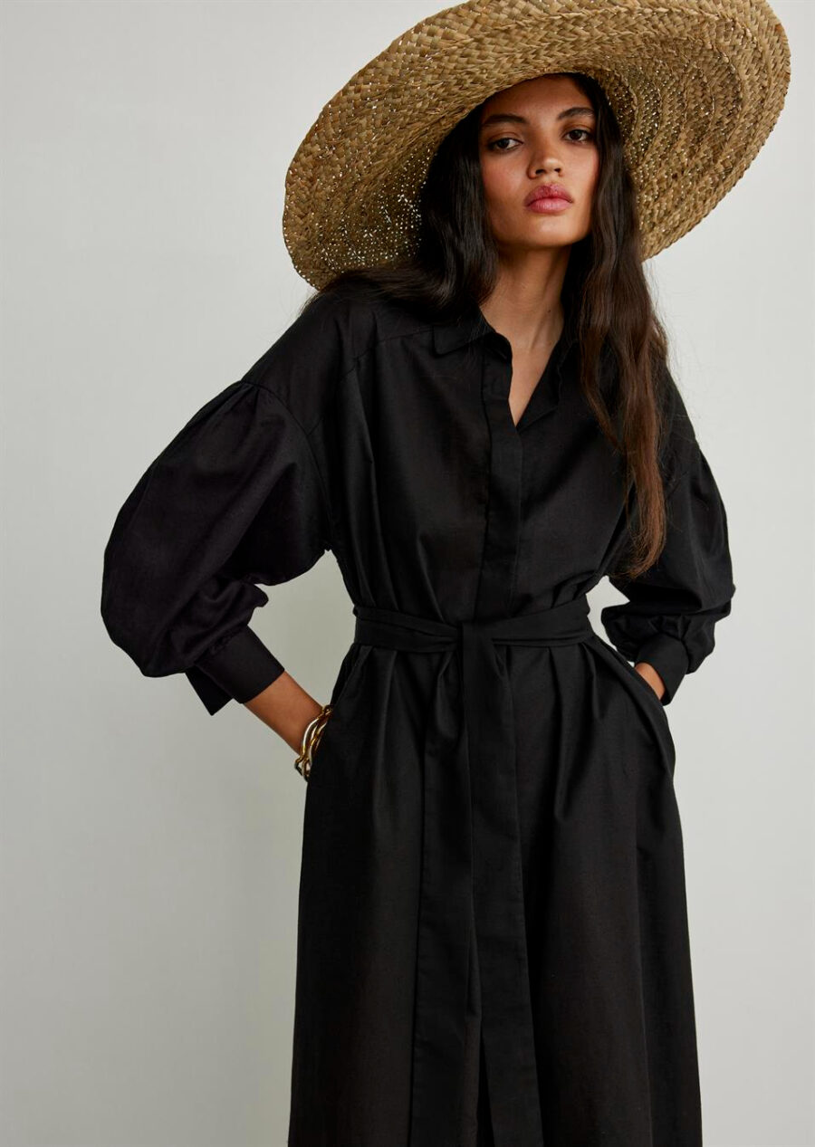 Black urla linen shirt dress - kan store