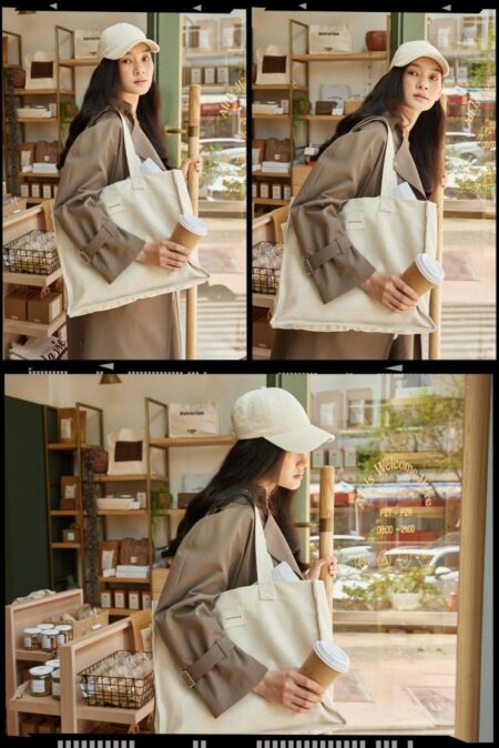Embroidered shoper canvas bag natural
