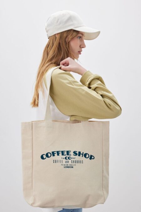Printed guests cloth bag coffee shop-green