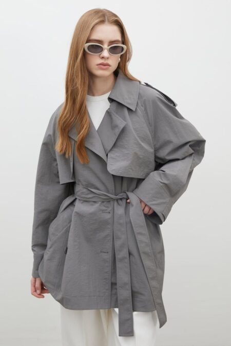 Lizbon oversize short trench coat gray