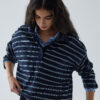 Navy blue striped polo neck t-shirt