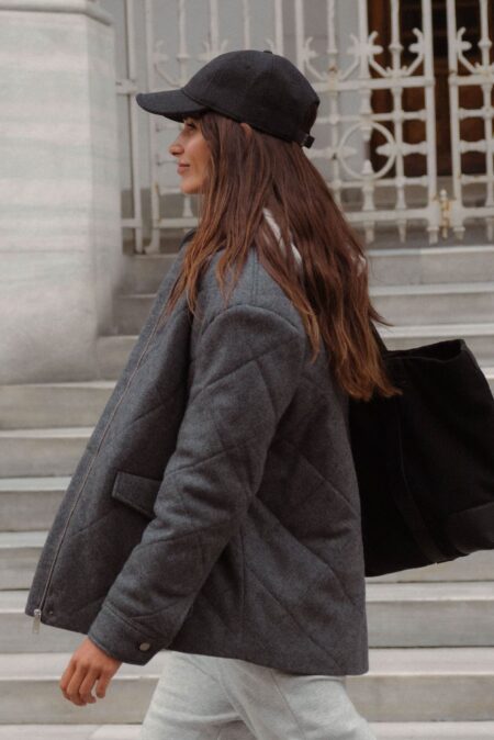 Anthracite wool blend quilted coat