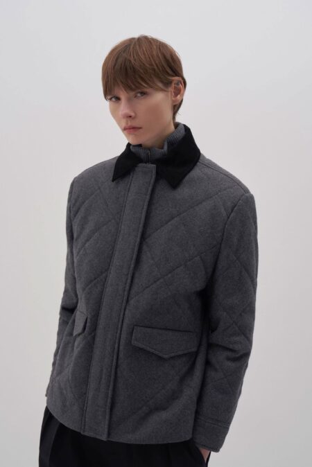 Anthracite wool blend quilted coat