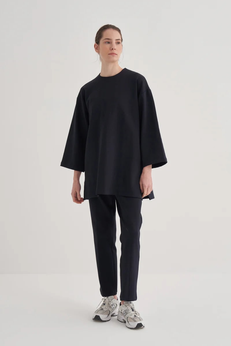 navy-blue-interlock-tie-front-tunic-KANStore Navy blue interlock tie-front tunic