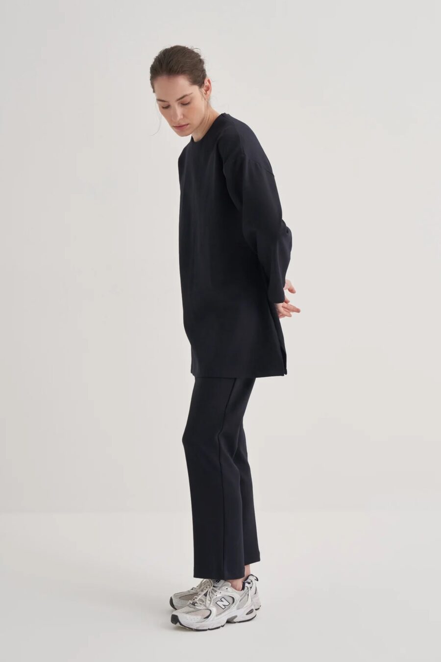 navy-blue-interlock-tie-front-tunic-KANStore Navy blue interlock tie-front tunic