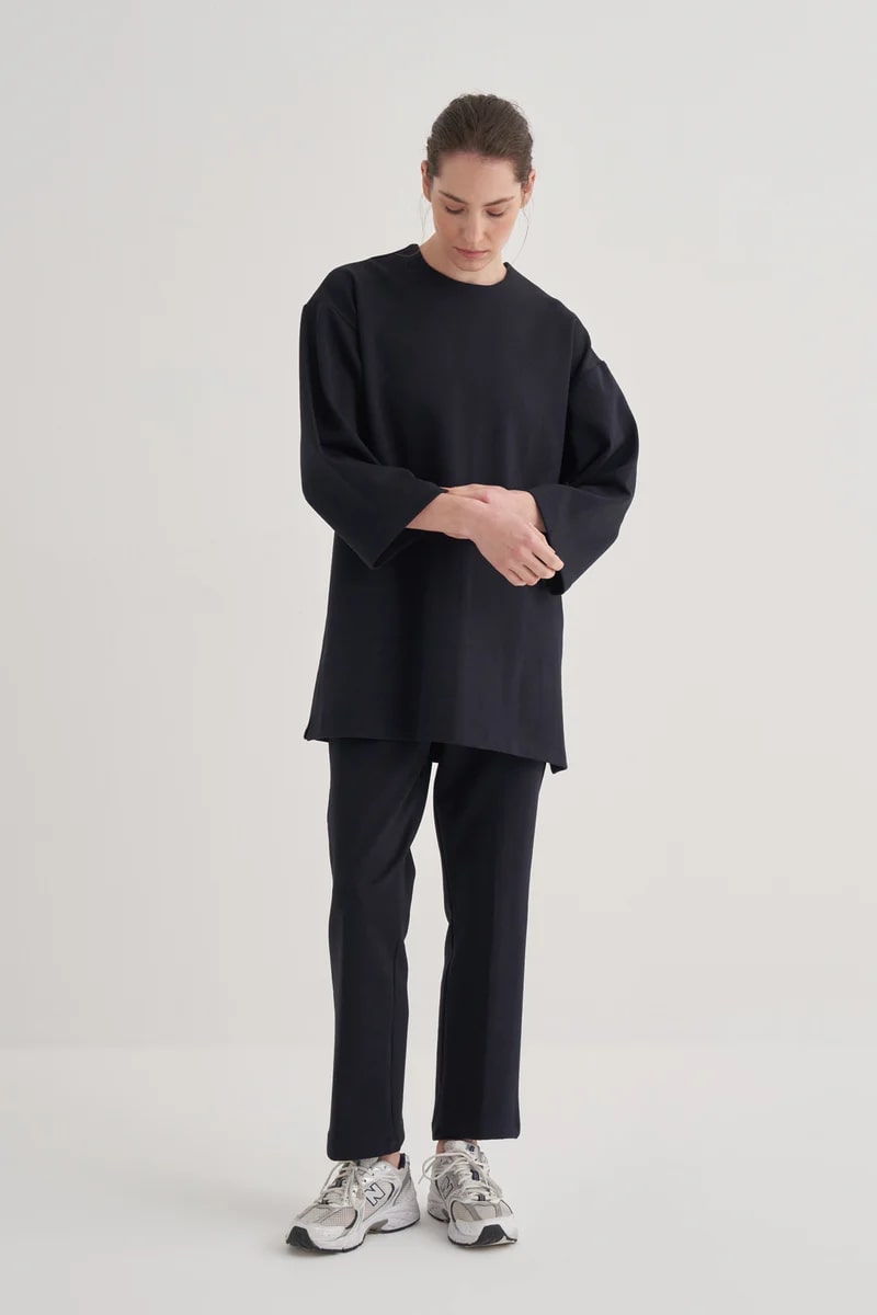 navy-blue-interlock-tie-front-tunic-KANStore Navy blue interlock tie-front tunic