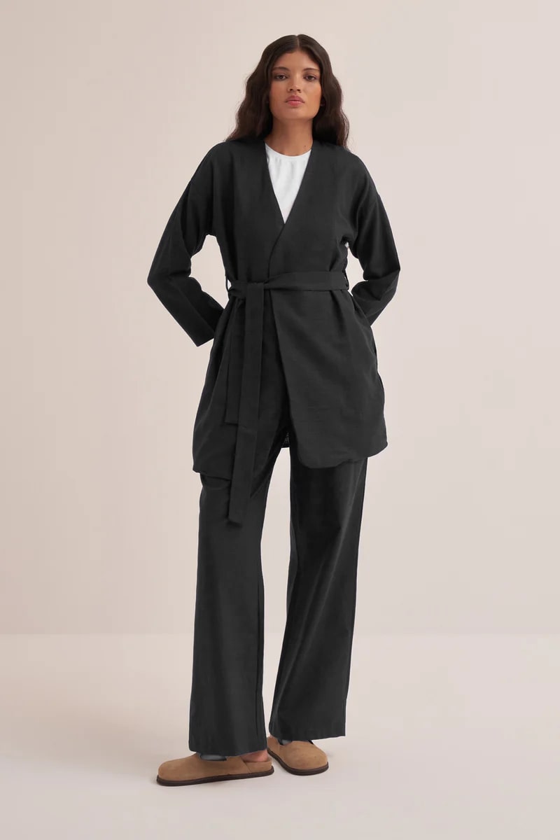 Black organic cotton short kimono suit