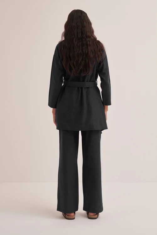 Black organic cotton short kimono suit