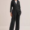 Black organic cotton short kimono suit