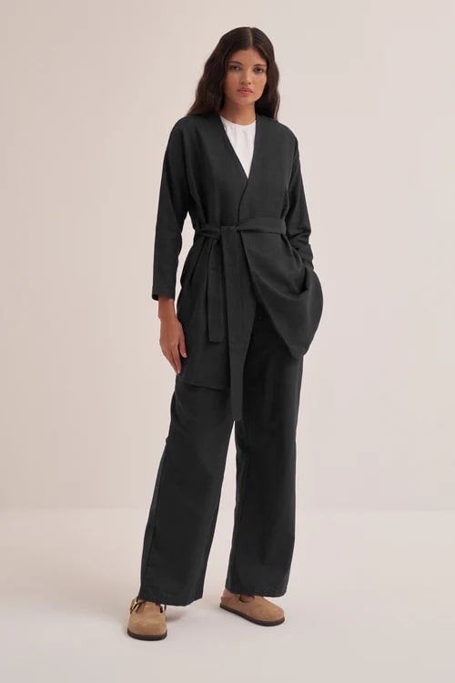 Black organic cotton short kimono suit