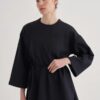 navy-blue-interlock-tie-front-tunic-KANStore Navy blue interlock tie-front tunic