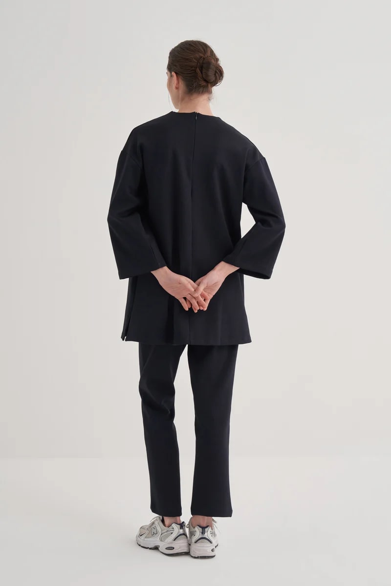 navy-blue-interlock-tie-front-tunic-KANStore Navy blue interlock tie-front tunic