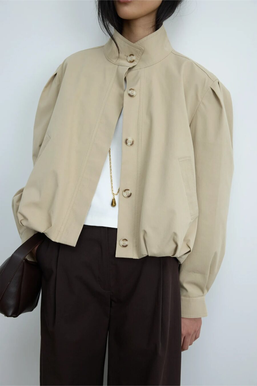 Beige khole high collar puffer jacket