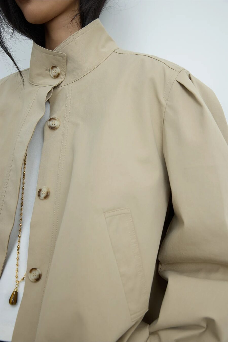 Beige khole high collar puffer jacket